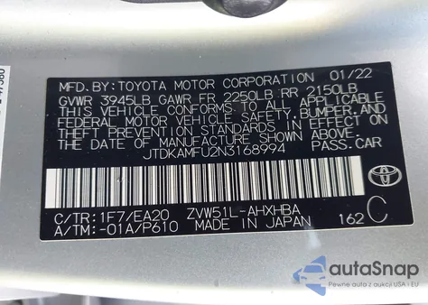 2022 Toyota Prius Nightshade Edition z USA, uszkodzony, nr VIN JTDKAMFU2N3168994